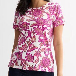 Women's Croft & Barrow Essential Crewneck Tee, Rose Artisan Blooms, Size: L